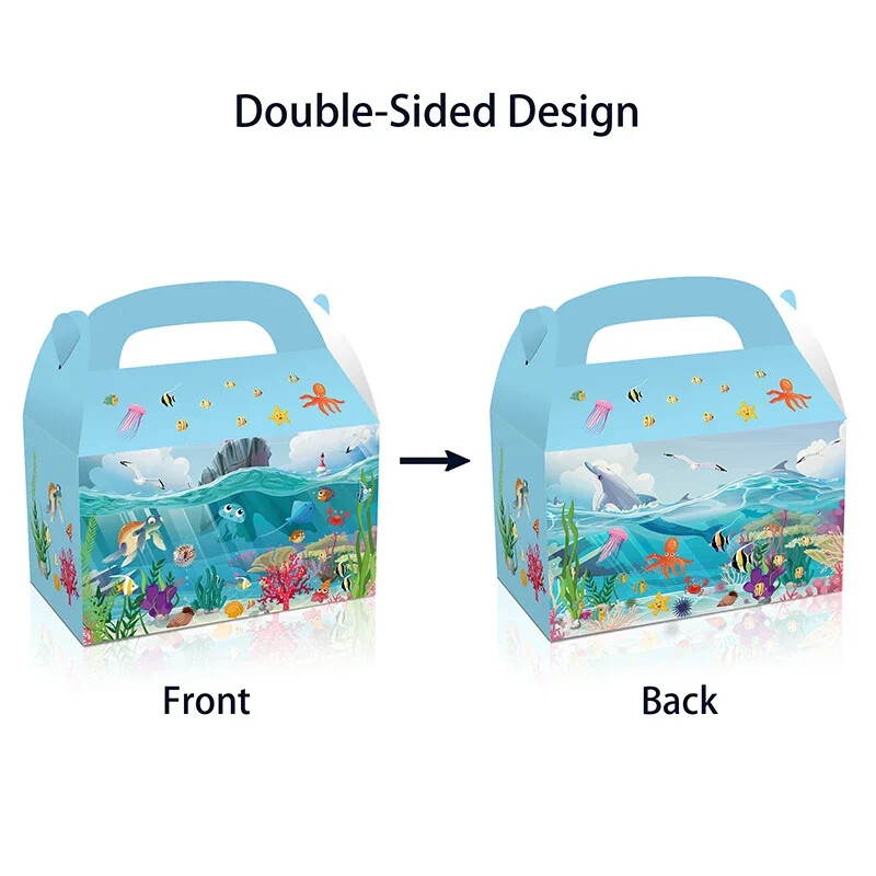 12gb/partija Lovely Dolphin Shark konfekšu kastīte zila jūras dzīvības dāvanu kastīte Ocean Park Pārnēsājama cepumu kastīte dzimšanas dienas ballīšu piederumiem