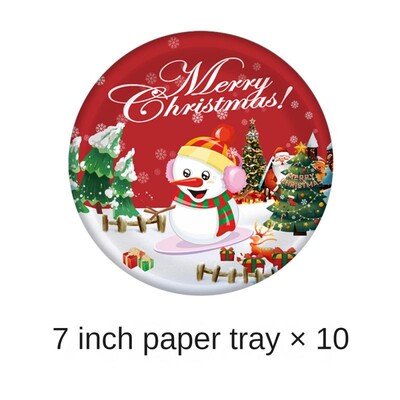 10 vnt Kalėdų vienkartiniai stalo reikmenys vakarėlio dekoravimui Kalėdų sniego senio popierinis puodelis Popierinės lėkštės vakarėlio reikmenys