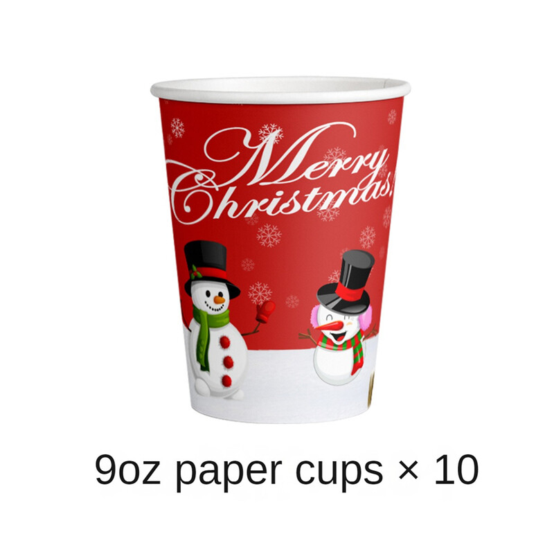 10 vnt Kalėdų vienkartiniai stalo reikmenys vakarėlio dekoravimui Kalėdų sniego senio popierinis puodelis Popierinės lėkštės vakarėlio reikmenys