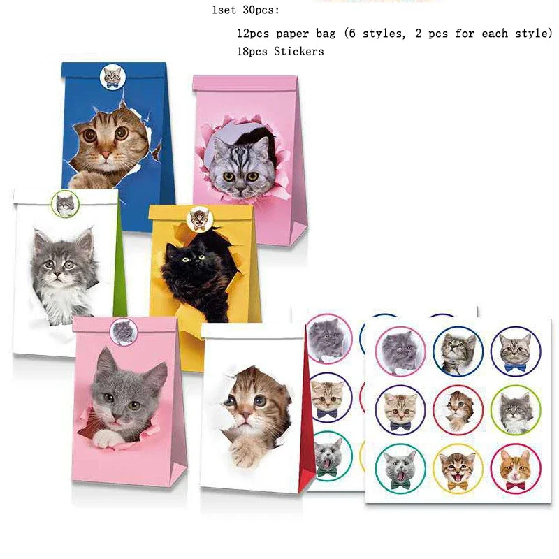 Amerzing paws konfekšu maisiņš ar uzlīmēm daudz laimes dzimšanas dienas svinībām. Suņu konfekšu maisiņš Kitty papīra dāvanu maisiņu piederumi