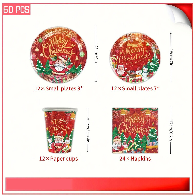 2024 m. Kalėdų vienkartiniai indai Kalėdų Senelis Sniego senelis Kalėdų eglutės formos Lėkštės Servetėlė Linksmų Kalėdų dekoras Laimingų Naujųjų 2025 metų