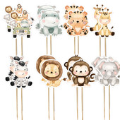 24 τεμ. Χαρτοκιβώτιο Wild Animal Cake Toppers Cute Cupcake Topper For Kids Jungle Safari Διακόσμηση πάρτι γενεθλίων DIY Προμήθειες για τούρτες