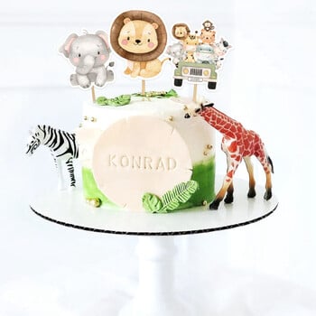 24 τεμ. Χαρτοκιβώτιο Wild Animal Cake Toppers Cute Cupcake Topper For Kids Jungle Safari Διακόσμηση πάρτι γενεθλίων DIY Προμήθειες για τούρτες