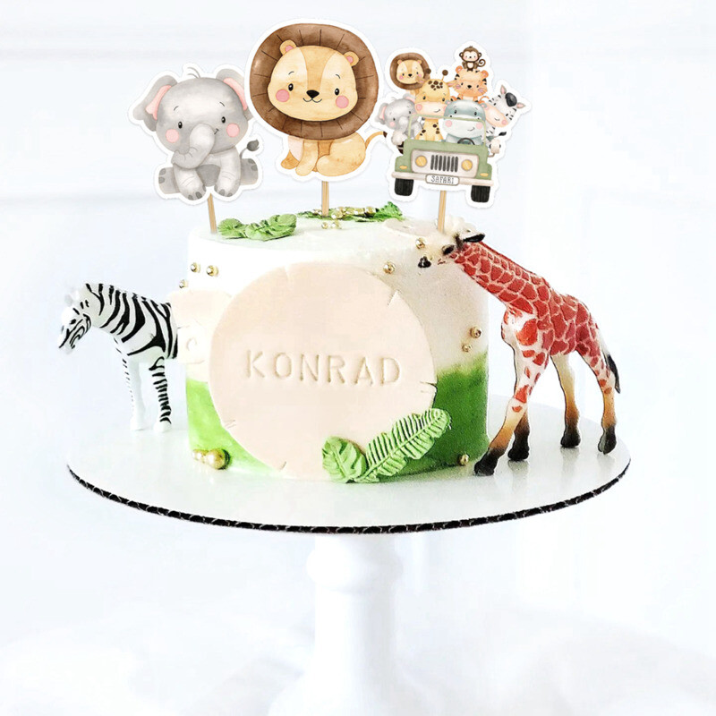 24gab. Kartona kārbas savvaļas dzīvnieku kūku pildījumi Jauki kūku pildīti bērniem Džungļu safari dzimšanas dienas ballīšu dekorēšanai DIY kūku piederumi