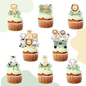 Jungle Animals Cake Insert Cupcake Toppers Jungle Safari Birthday Party Decor Детски рожден ден Консумативи за парти Baby Shower Сувенири