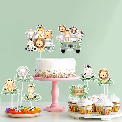 Ζούγκλα Ζώο ένθετο κέικ Cupcake Toppers Jungle Safari Διακόσμηση πάρτι γενεθλίων Παιδικά είδη πάρτι γενεθλίων Μπομπονιέρες μωρού