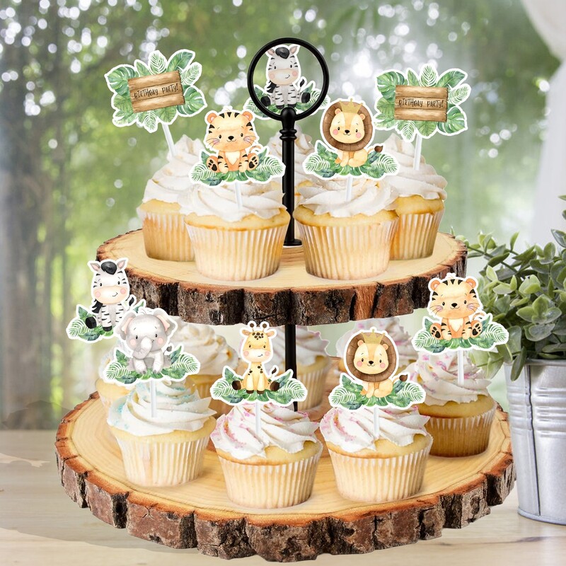 Džungļu dzīvnieki kūkas ieliktnis Cupcake toppers Džungļu safari dzimšanas dienas ballīšu dekors Bērnu dzimšanas dienas ballīšu piederumi Bērnu dušas priekšrocības