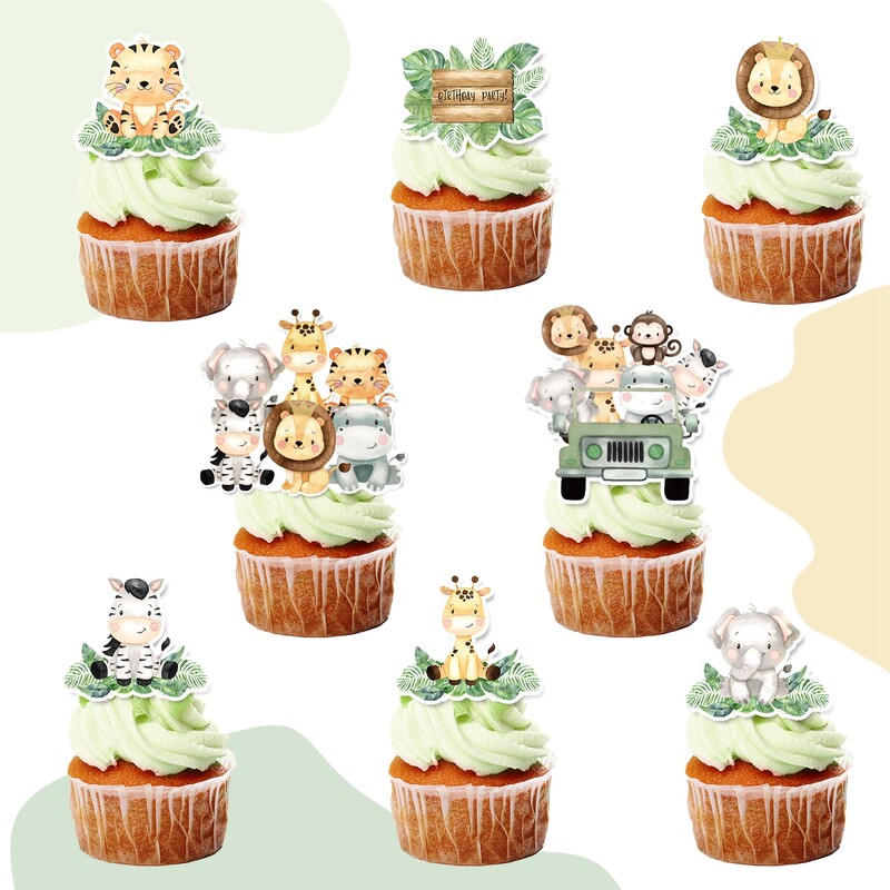 Džungļu dzīvnieki kūkas ieliktnis Cupcake toppers Džungļu safari dzimšanas dienas ballīšu dekors Bērnu dzimšanas dienas ballīšu piederumi Bērnu dušas priekšrocības