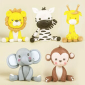 Ζούγκλα Ζώο Διακόσμηση κέικ Woodland Animal Lion Monkey Elephant Zebra Giraffe Cake Topper Kids Happy Wild Birthday Διακόσμηση τούρτας
