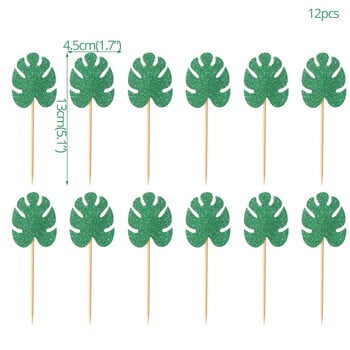 10/12 τμχ Green Leaf Toppers Cake Toppers Palm Leaves Cupcake Toppers for Jungle Decor Birthday Decor Wild One Safari Party Cake Decor