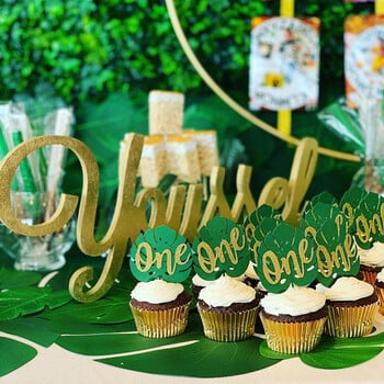 10/12 τμχ Green Leaf Toppers Cake Toppers Palm Leaves Cupcake Toppers for Jungle Decor Birthday Decor Wild One Safari Party Cake Decor