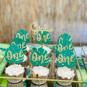 10/12 τμχ Green Leaf Toppers Cake Toppers Palm Leaves Cupcake Toppers for Jungle Decor Birthday Decor Wild One Safari Party Cake Decor