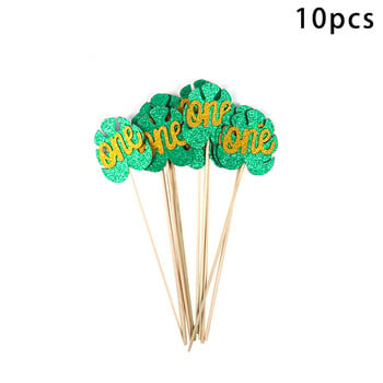 10/12 τμχ Green Leaf Toppers Cake Toppers Palm Leaves Cupcake Toppers for Jungle Decor Birthday Decor Wild One Safari Party Cake Decor