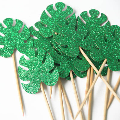 10/12 τμχ Green Leaf Toppers Cake Toppers Palm Leaves Cupcake Toppers for Jungle Decor Birthday Decor Wild One Safari Party Cake Decor