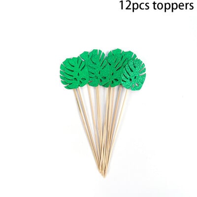 10/12 τμχ Green Leaf Toppers Cake Toppers Palm Leaves Cupcake Toppers for Jungle Decor Birthday Decor Wild One Safari Party Cake Decor