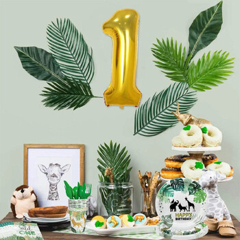 Wild One Birthday Decor Σετ επιτραπέζιων σκευών μιας χρήσης Πιάτα Πιάτα Χαρτοπετσέτες Σημαίες Cake Topper Balloons Ζούγκλα με θέμα το πάρτι