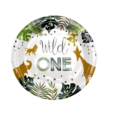 Wild One Birthday Decor Σετ επιτραπέζιων σκευών μιας χρήσης Πιάτα Πιάτα Χαρτοπετσέτες Σημαίες Cake Topper Balloons Ζούγκλα με θέμα το πάρτι