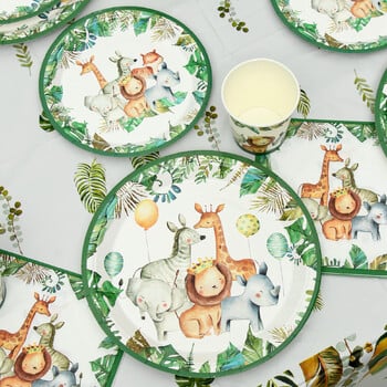 Jungle Animal Съдове за еднократна употреба Jungle Safari Birthday Party Decor Kids Wild One Birthday Party Supplies Baby Shower Woodland