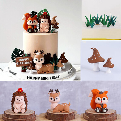 Woodland Cake Topper Hedgehog Squirrel Deer Animal Forest Jungle Party Happy Birthday Party Decor Kid 1st Baby Shower Cake Decor