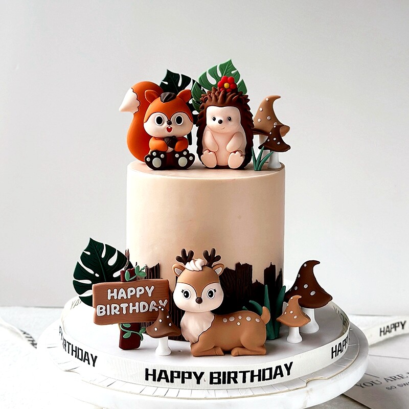 Woodland Cake Topper Ezis Vāvere Briedis Dzīvnieks Meža Džungļu ballīte Daudz laimes dzimšanas dienā ballītes dekors Bērnu 1. Baby Shower Tortes dekors