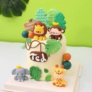 Jungle Animals Cake Toppers Wild One Woodland Animal Lion Elephant Giraffe Safari Διακοσμήσεις για πάρτι γενεθλίων Μωρό