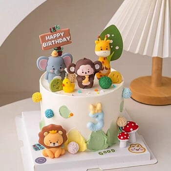 Jungle Animals Cake Toppers Wild One Woodland Animal Lion Elephant Giraffe Safari Διακοσμήσεις για πάρτι γενεθλίων Μωρό