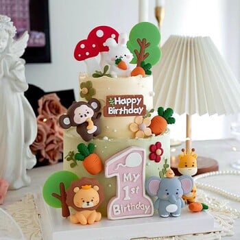 Jungle Animals Cake Toppers Wild One Woodland Animal Lion Elephant Giraffe Safari Διακοσμήσεις για πάρτι γενεθλίων Μωρό