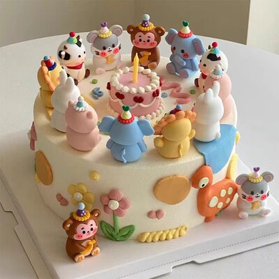 Jungle Animals Cake Toppers Wild One Woodland Animal Lion Elephant Giraffe Safari Διακοσμήσεις για πάρτι γενεθλίων Μωρό