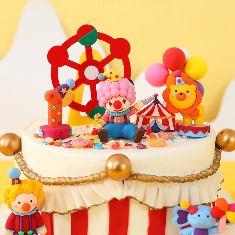 Cirka klauns kūkas virsotne zilonis lauva cirka klauns dzimšanas dienas ballītes dekors 1. dzimšanas dienas bērnu duša bērniem dāvanas kūkas dekorācijas