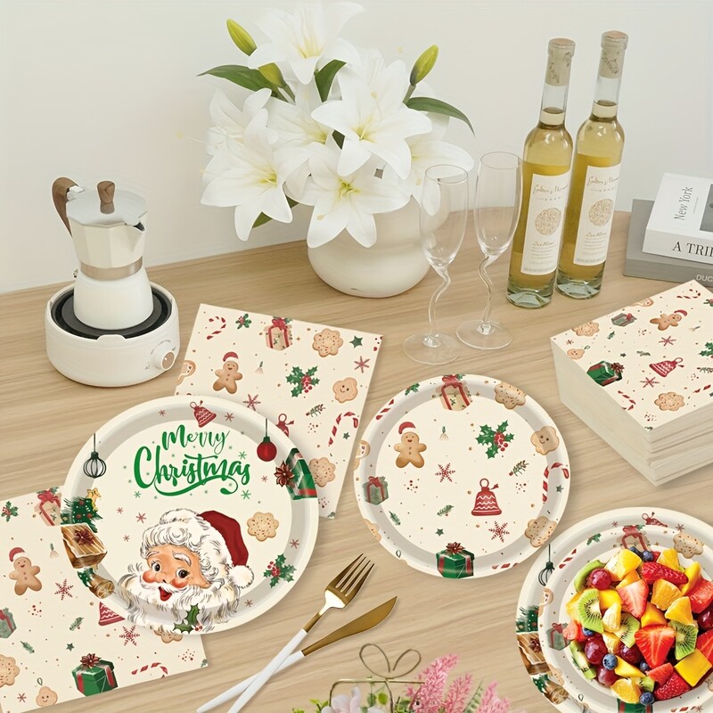 40 gab. Ziemassvētku ballīšu piederumi Ziemassvētku vecīša mājas galda piederumi, vienreizlietojami trauku komplekti, 20 gab. papīra šķīvis, 20 gab.