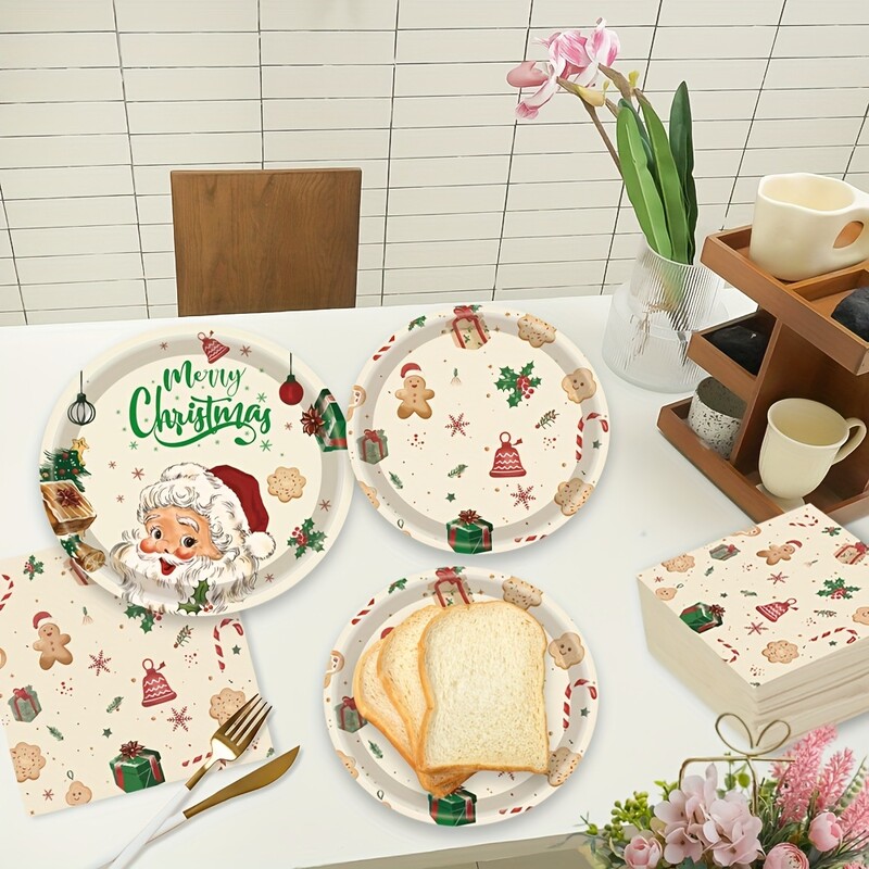 40 gab. Ziemassvētku ballīšu piederumi Ziemassvētku vecīša mājas galda piederumi, vienreizlietojami trauku komplekti, 20 gab. papīra šķīvis, 20 gab.