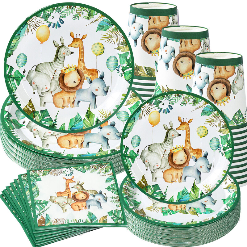 Džiunglių gyvūnų stalo reikmenys Laimingo gimtadienio vakarėlio dekoracijos Vaikų berniukų safario teminės vakarėlio dekoracijos Žaliojo miško miško reikmenys