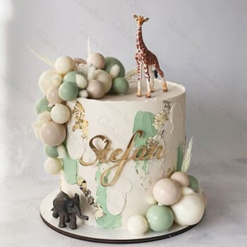 Safari Cake Toppers Sage Green Cream Μπεζ Μπάλες Διακόσμηση κέικ Ελέφαντας Καμηλοπάρδαλη Διακόσμηση τούρτας Safari Birthday Party Supplies