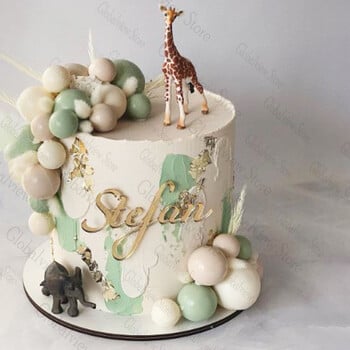 Safari Cake Toppers Sage Green Cream Μπεζ Μπάλες Διακόσμηση κέικ Ελέφαντας Καμηλοπάρδαλη Διακόσμηση τούρτας Safari Birthday Party Supplies