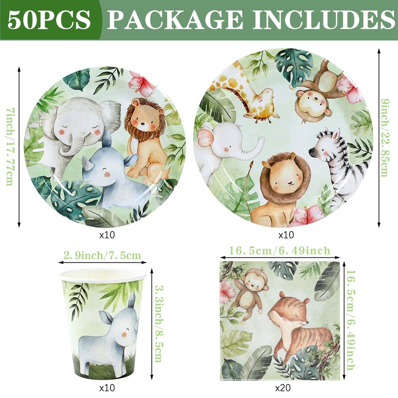 Ζούγκλα προμήθειες για ζώα επιτραπέζια σκεύη Χρόνια πολλά Διακοσμήσεις για πάρτι Παιδικά αγόρια Διακόσμηση πάρτι με θέμα το σαφάρι ζούγκλας Green Forest Woodland