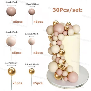 30Pcs Cream Blush Gold Balls Cake Toppers Boho Birthday Cake Decorations Bear Theme Birthday Baby Shower Party Cupcake Topper