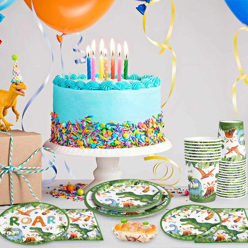 Dinozaur Veselă de unică folosință Farfurie Cești Animale din junglă Decor petrecere de aniversare Copii Dino Rechizite pentru petreceri Favoruri pentru baby shower