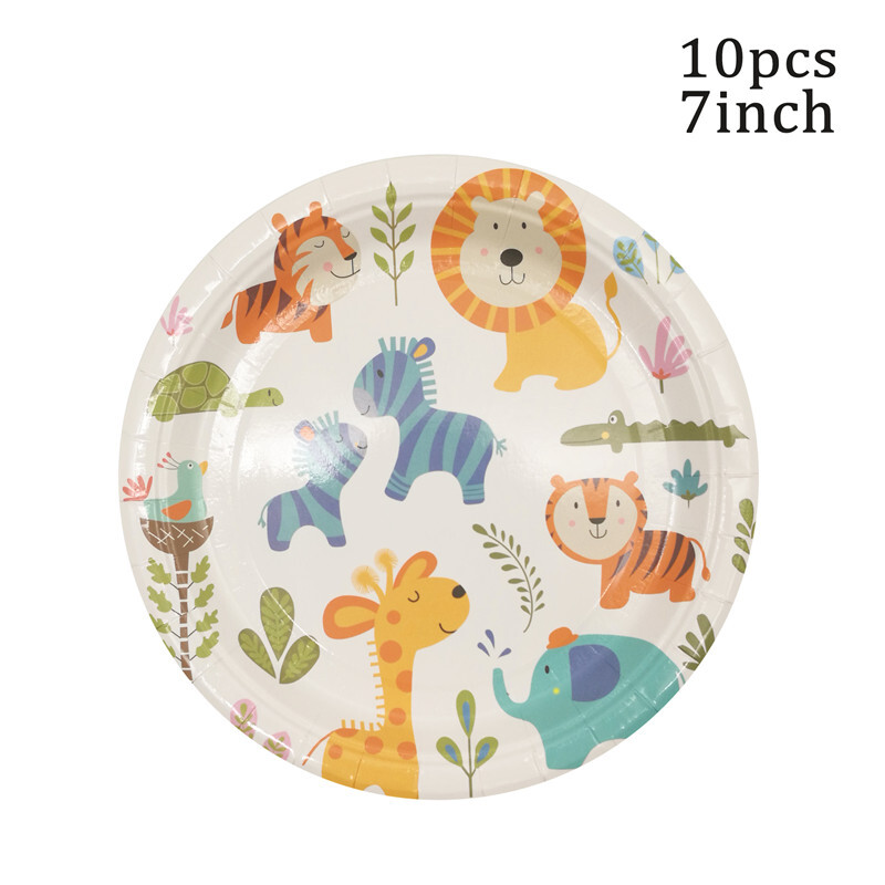 JQSYRISE Animale din junglă, petrecere de aniversare, farfurie de hârtie, ceașcă, șervețele, veselă de unică folosință, pentru baby shower, pentru copii, safari, pentru decorațiuni pentru petreceri