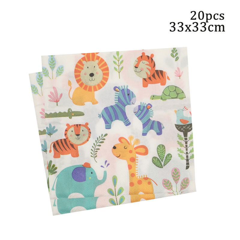 JQSYRISE Animale din junglă, petrecere de aniversare, farfurie de hârtie, ceașcă, șervețele, veselă de unică folosință, pentru baby shower, pentru copii, safari, pentru decorațiuni pentru petreceri