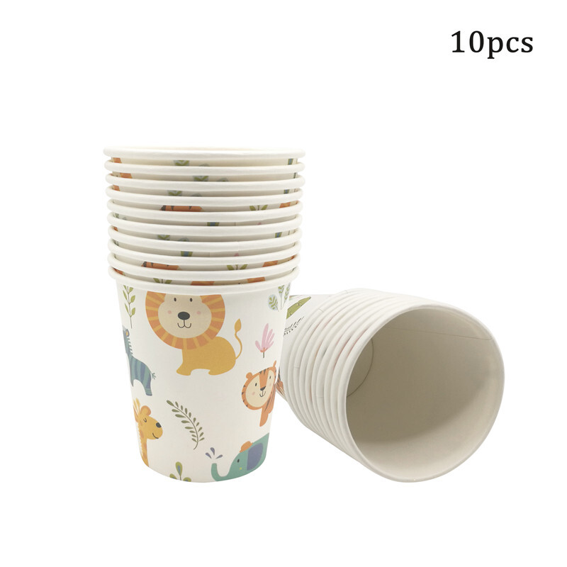 JQSYRISE Animale din junglă, petrecere de aniversare, farfurie de hârtie, ceașcă, șervețele, veselă de unică folosință, pentru baby shower, pentru copii, safari, pentru decorațiuni pentru petreceri