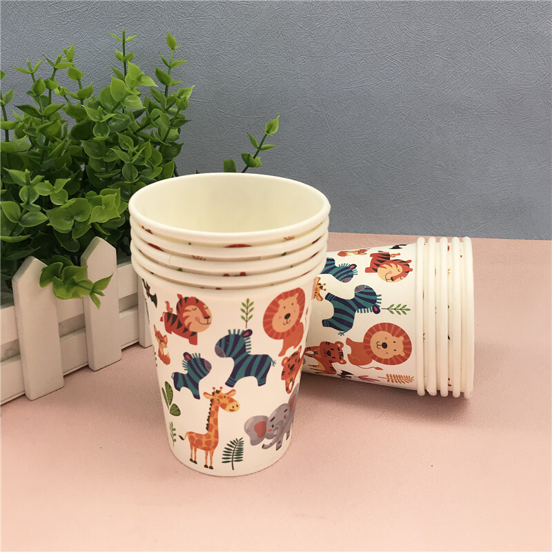 JQSYRISE Animale din junglă, petrecere de aniversare, farfurie de hârtie, ceașcă, șervețele, veselă de unică folosință, pentru baby shower, pentru copii, safari, pentru decorațiuni pentru petreceri