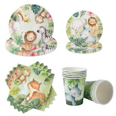 Ζούγκλα Safari Birthday Party Animal Animal σερβίτσιο Χαρτί Πιάτο Κύπελλο Baby Shower Boy 1 2 3 4 5 Προμήθειες για πάρτι γενεθλίων