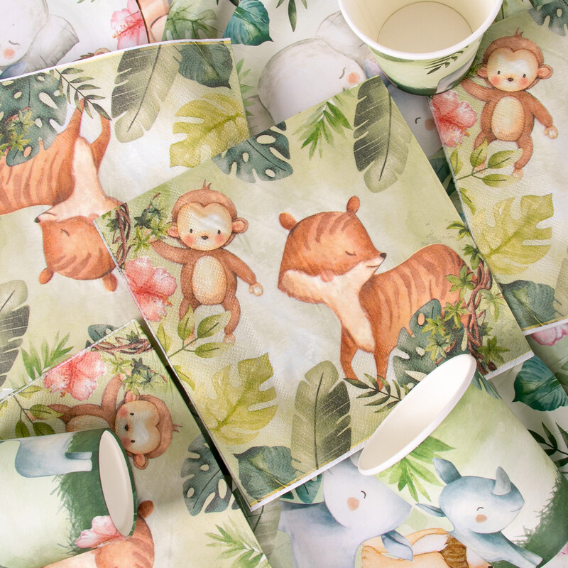 Jungle Safari petrecere aniversare animale veselă de unică folosință farfurie de hârtie ceașcă baby shower băiat 1 2 3 4 5 rechizite pentru petrecere