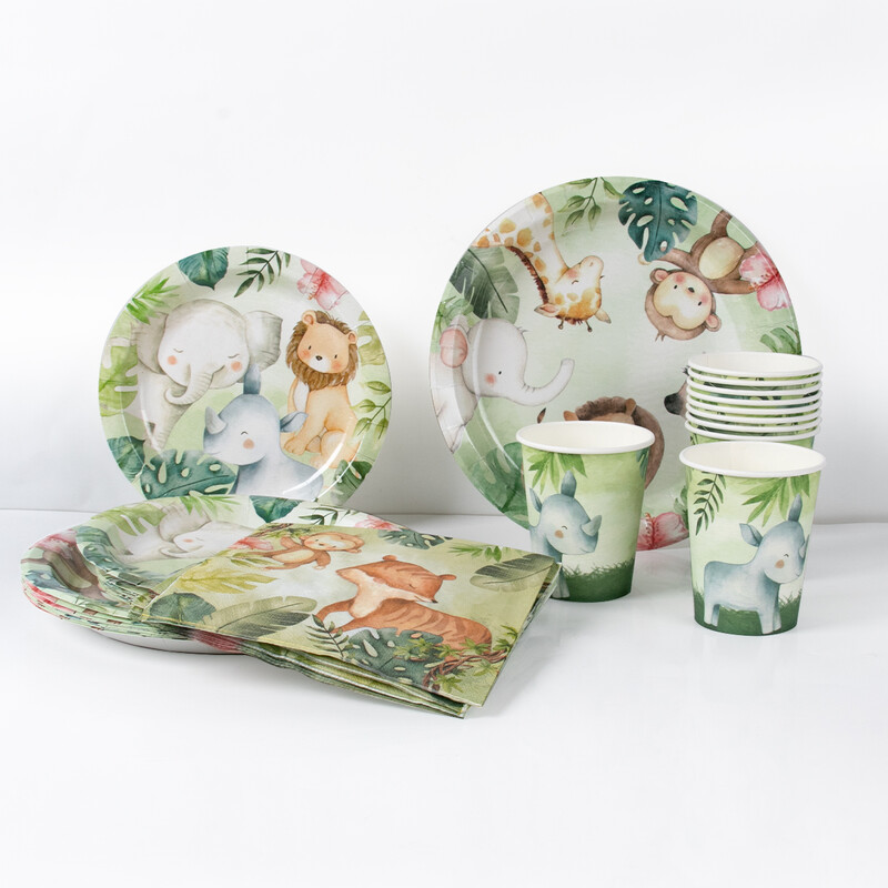 Jungle Safari petrecere aniversare animale veselă de unică folosință farfurie de hârtie ceașcă baby shower băiat 1 2 3 4 5 rechizite pentru petrecere