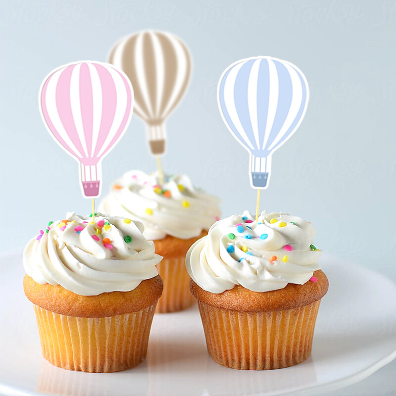 16db Hőlégballonok Cupcake Festékek Kék Rózsaszín Zöld Barna Hőlégballon Tortafedő DIY Születésnapi Baby Shower Party Decorati