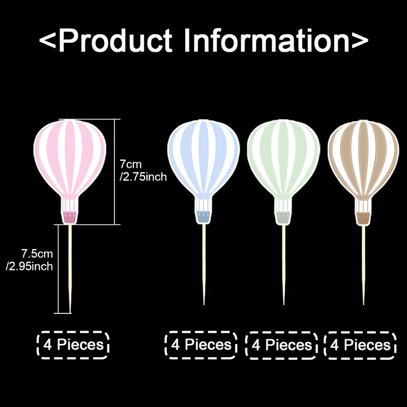 16db Hőlégballonok Cupcake Festékek Kék Rózsaszín Zöld Barna Hőlégballon Tortafedő DIY Születésnapi Baby Shower Party Decorati
