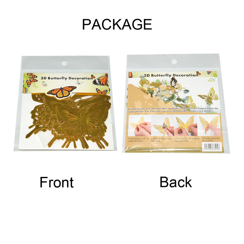 12gab/komplekts 3D dobi tauriņi uzlīmes metāls zelts sudrabs rozes zelts dobi tauriņi ballītēm baloniem mājas dekorā sienu dekors