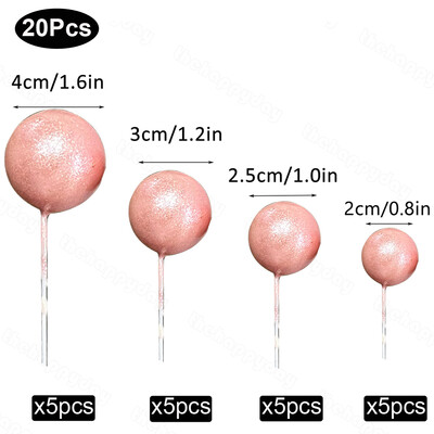 20 τμχ Μπαλάκια Κέικ Toppers Boho Birthday Metal Glitter Balls Cake Topper for Baby Shower Wedding Party Cupcake Cake Διακοσμήσεις