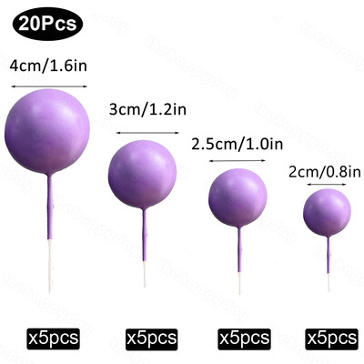 20 τμχ Μπαλάκια Κέικ Toppers Boho Birthday Metal Glitter Balls Cake Topper for Baby Shower Wedding Party Cupcake Cake Διακοσμήσεις