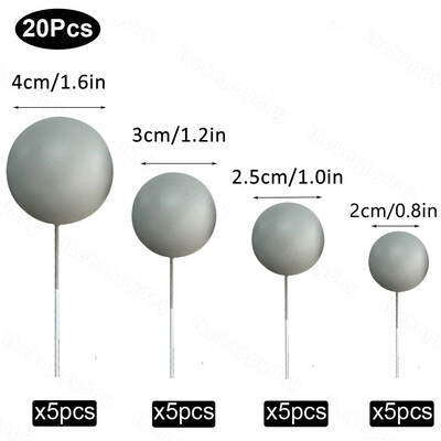 20 τμχ Μπαλάκια Κέικ Toppers Boho Birthday Metal Glitter Balls Cake Topper for Baby Shower Wedding Party Cupcake Cake Διακοσμήσεις